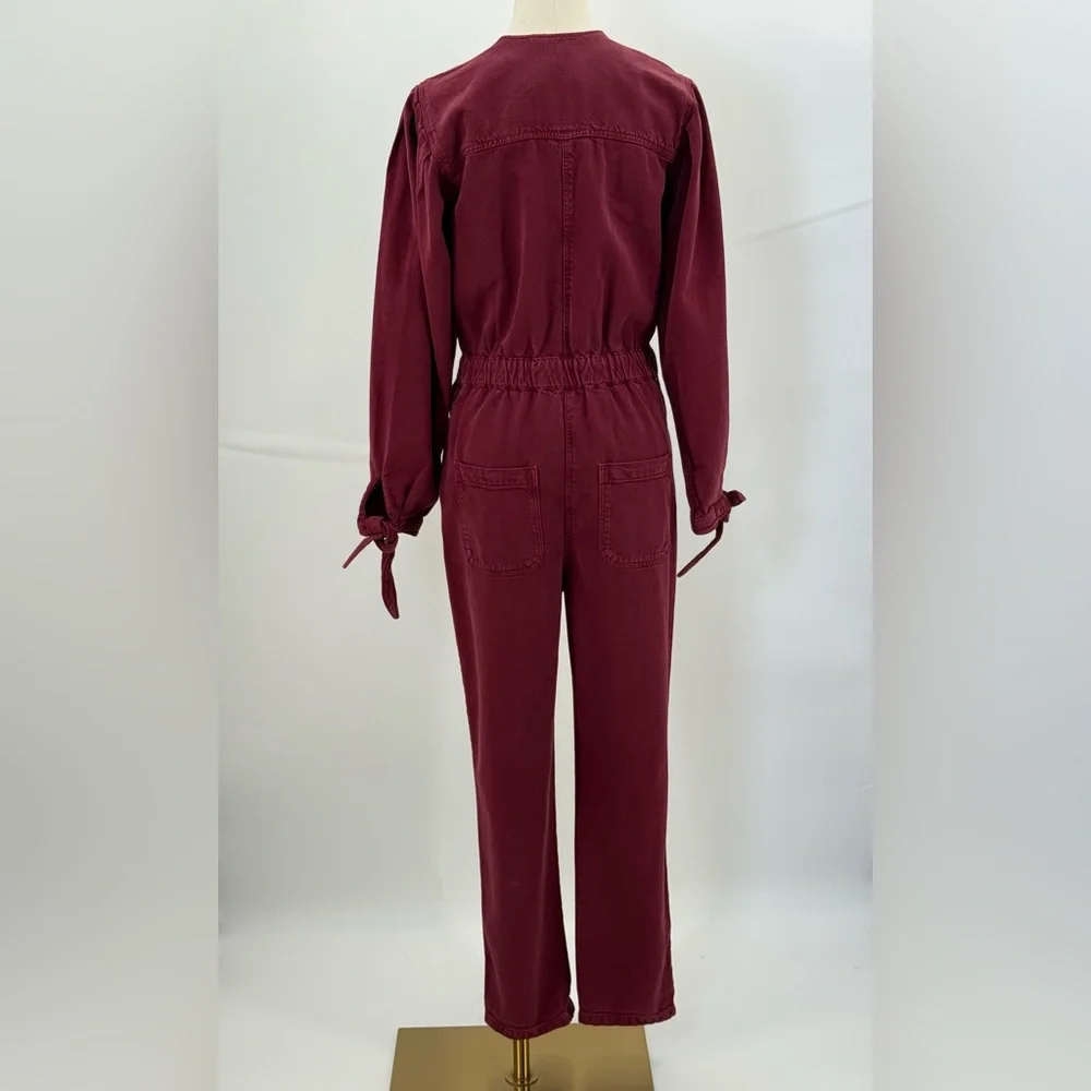 Zara The 80s Devon Burgundy Jumpsuit Long Sleeve Utility Romper Button Front - Picture 13 of 16